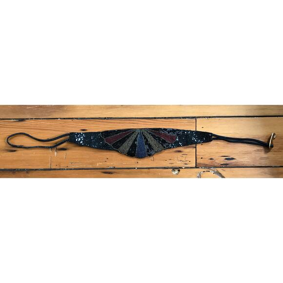 Vtg 70s Speyer Milor Ltd Handmade Chinese Glass Beaded Silk Cummerbund Belt main image 4